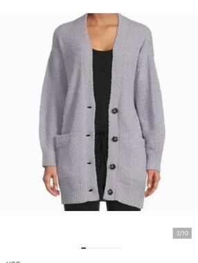 Cozy Lavender/Gray Button-Up Cardigan
